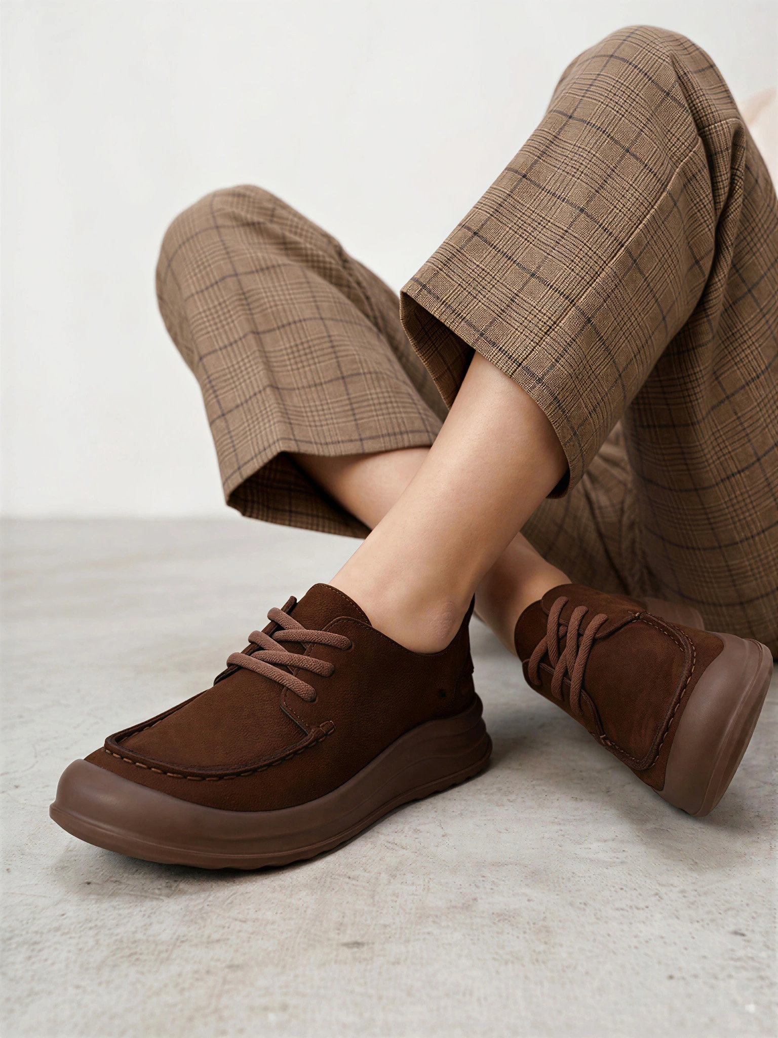 Лоферы темно-коричневого цвета из натурального нубука на низкой подошве